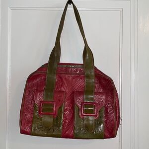 Leaders in Leather red/green tooled leather purse